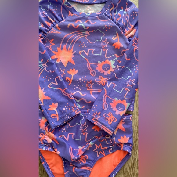 Cat and Jack Two Piece Swimsuit, Purple with Neon Dinos / Floral - 3T - Picture 9 of 9